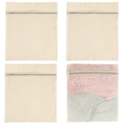 4 PCS Cotton Mesh Laundry Bags, Delicate Wash Bags with Hidden Zipper Protector, Reusable Breathable Laundry Net for Underwear Socks Pants Clothes, Travel Storage Pouches