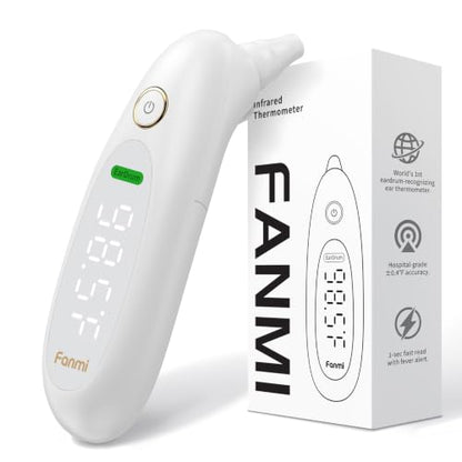 Ear Thermometer for Baby, Kids & Adults, Eardrum Position Detection, 1-Second Reading, Large LED, Fever Alert, Night Light, Batteries Included