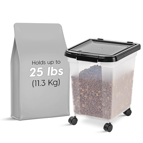 IRIS USA Dog Food Storage Container, Up to 25 lbs, Black, Made in USA - color: Black, size: 25 lbs