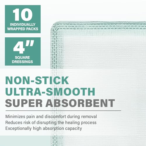 EVERLIT CARE EquiFlow Super Absorbent Dressing for Heavily Exuding Wound | Fast-Absorbing Non-Adhesive Polymer Dressing with Nonstick Gauze Pad | High Absorption & Retention | Pack of 10 (4" x 4") - size: 4" x 4"