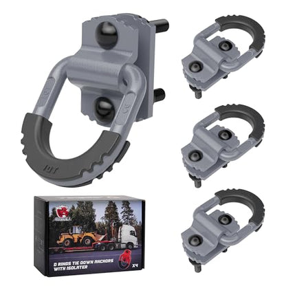 D-Ring Tie Down Anchors with Rubber Isolators, 4 Pack Heavy Duty 10 Ton Capacity Carbon Steel, Bolt-On with Mounting Hardware, Zinc & Powder Coated for Trailer, Truck, Pickup, Garage-Gray - color: Gray