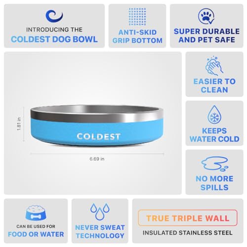 Coldest Dog Bowl - Anti Rust Metal, Non Slip, 3 Layers Insulated Stainless Steel Dog Bowls - Spill Proof & Heavy Duty - Water Bowl for Dogs, Cats & Pets, Dish Washer Safe (21 oz, Celestial Blue) - color: Celestial Blue, size: 21 oz