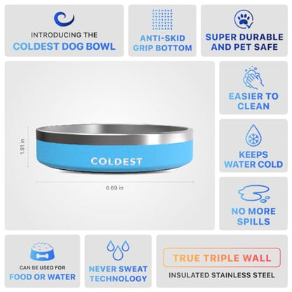 Coldest Dog Bowl - Anti Rust Metal, Non Slip, 3 Layers Insulated Stainless Steel Dog Bowls - Spill Proof & Heavy Duty - Water Bowl for Dogs, Cats & Pets, Dish Washer Safe (21 oz, Celestial Blue) - color: Celestial Blue, size: 21 oz