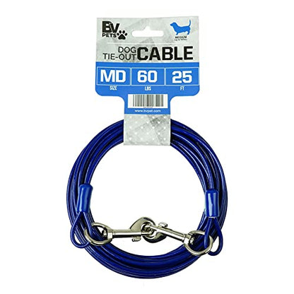 BV Dog Tie Out Cable 25 Feet - Heavy Duty Dog Lead Up to 60 Pounds - Reflective & Rust-Free with Quick Release Swivel Clips & 360° Rotating Clasp - Tangle-Free Dogs Runner for Yard (Blue, Single) - color: 60lbs/ 25ft/ Blue, style: Single