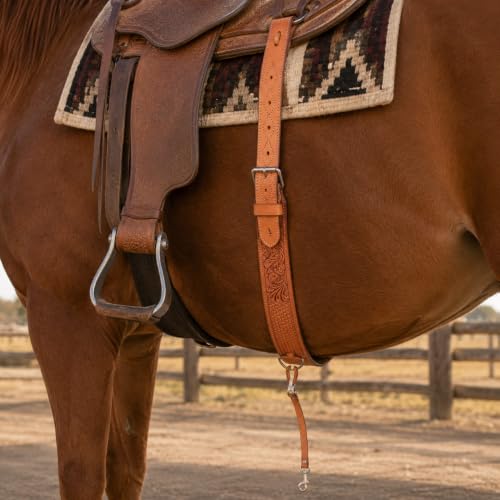 CHALLENGER Horse Western Leather Basketweave Tooled Floral Rear Flank Saddle Cinch Off Billets 9759A