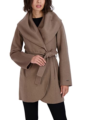 TAHARI Womens Double-faced Luxury Soft Wool Blend Peacoat Removable Belt Wool Coat Oversized Collar - color: Mink, size: X-Small