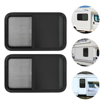2 Pack RV Window, 18" X 30" Universal RV Window Vertical Slide W/Trim Ring, Vertical Sliding Glass Window with Screen Window for Cargo, Horse Trailer (18"Wx30"H（2 pack）) - size: 18"Wx30"H（2 pack）