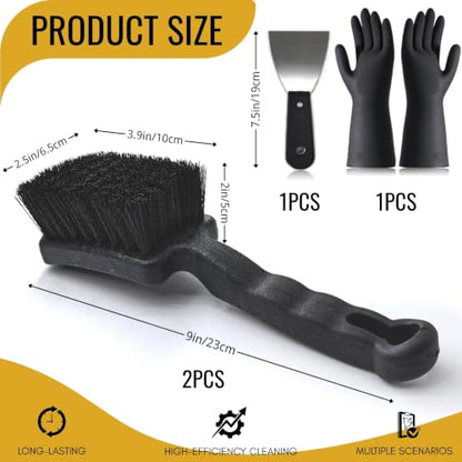 2 Pack Horse Bucket Brush Water Trough Scrub Brush, Stiff Bristle | Heavy-Duty Non-Slip Handle, Includes Cleaning Scraper and Gloves for Livestock Farms, Feed Troughs, Barns and Outdoor Use