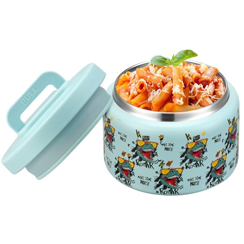 PIQUEBAR 8oz Kids Thermo for Hot Food,Small Lunch Thermo Food Container Stainless Steel,Easy Open Wide Mouth Thermo for Hot Cold Food for Preschool Travel - color: Blue Dinosaur