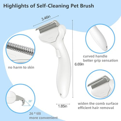 Undercoat Rake for Dogs & Cats, 3-in-1 Skin-Friendly Pet Fur Brush with One-Click Self-Clean Button, Deshedding Dog Brush for Long haired Pets, Cat Comb Removes Matted Fur & Loose Hair - color: White