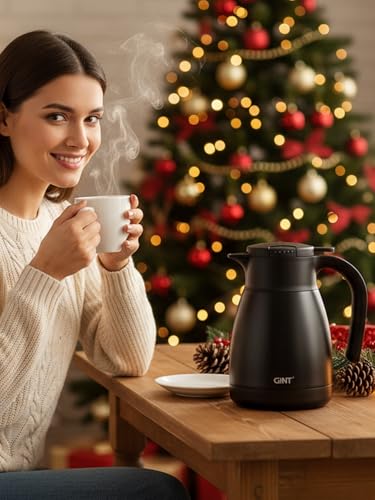 GiNT 1L / 34Oz Thermal Coffee Carafe, Insulated Stainless Steel Coffee Carafes for Keeping Hot/Double Walled Vacuum Thermal Carafe (Black) - color: Black, size: 34 Ounces