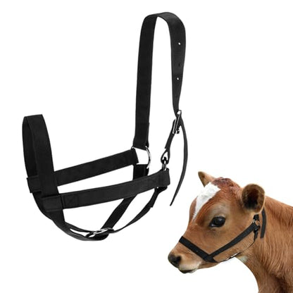 M METERXITY 1-Pack Adjustable Cattle Cow Calf Halter, 19.68"-23.62" Nylon Livestock Cow Halter for Miniature Horse/Donkey/Goat/Cattle [Black]