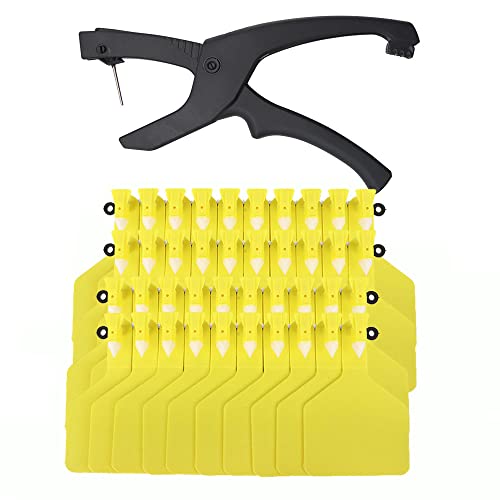 50 pcs TPU Blank Z Tags One-Piece Cattle Ear Tags Plastic Animal Identification Tag with Professional Animal Ear tag applicator for Cattle,Sheep Goat, Pig, Large Size, (Yellow) - color: Yellow