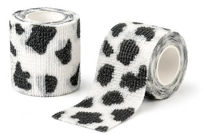 Premium Pet Vet Wrap — Non-Stick to Fur Self Adherent Bandage Wrap for Dogs, Cats & Horses, Breathable Cohesive Tape for Wounds, Paws & Legs, Animal Print Design - Pack of 2 - color: Cow Print