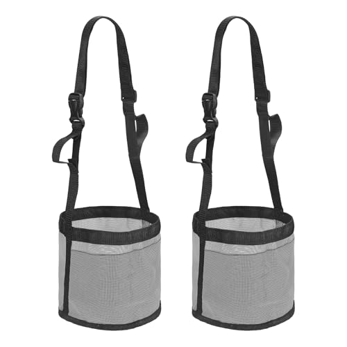 Horse Feed Bag, Horse Muzzle Hay Bags with Adjustable Strap Nylon Mesh Waterproof Bottom Grain Horses Bag, (Gray, S,2 Pcs), Intended for Feeding Grain/Powder/Hay - color: Gray, size: S