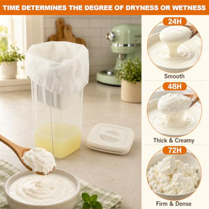 Yogurt Strainer,1800ml Greek Yogurt Strainer,with Stainless Steel Fine Mesh - color: 1800ml