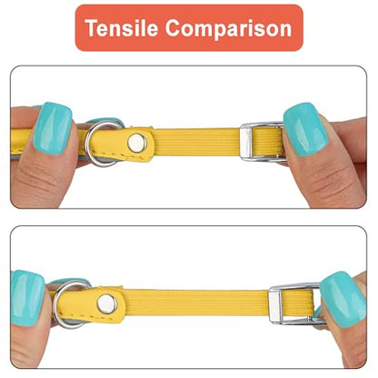 OOPSDOGGY Rolled Leather Cat Collar with Bell, Reflective Kitten Collars with Buckle Include Safety Elastic Strap - Adjustable Small Pet Collars for Boy Girl Cats (Yellow) - color: Yellow