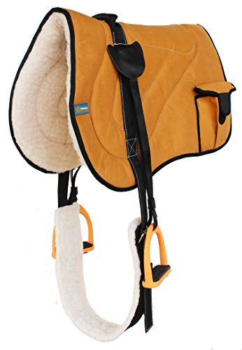 Horse Saddle PAD Trail Fleece Padded Adjustable Bareback Pad Pocket Stirrups 39193 - color: Tan/Black, size: Bareback Pad: 22" L x 36" W Cinch: 31" L x 3" W