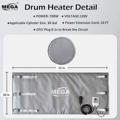 Metal Drum Heater,Industrial Grade/Weather Resistant Drum Heating Blanket,30 Gallon Bucket Heater Fixed Thermostat 212℉,Insulated Bucket Warmer with 10-Hour Timer - size: 30Gal