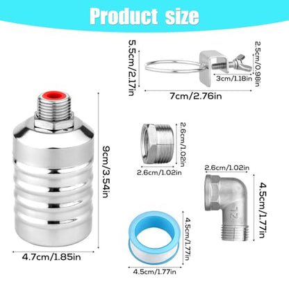 2pcs Water Float Valve, Stainless Steel Automatic Water Level Control Float Valve 1/2in and 3/4in Connection Types for Fish Tank Swimming Pool Livestock Trough