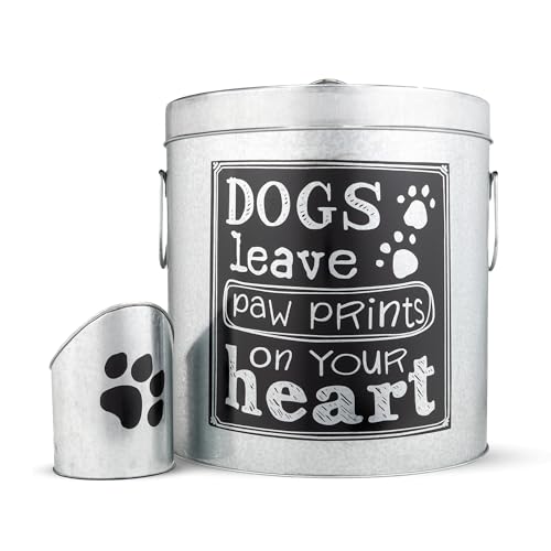 Silver Large Rustic Up to 50lb Pet Food Storage Container. Farmhouse and Rustic Look. Large Canister with Scoop. No More Plastic Containers