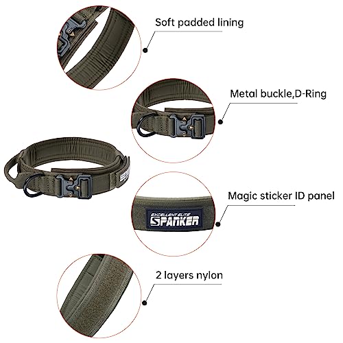 EXCELLENT ELITE SPANKER Tactical Nylon Dog Collar Military Metal Buckle - color: Ranger Green, size: M-(14''-18")
