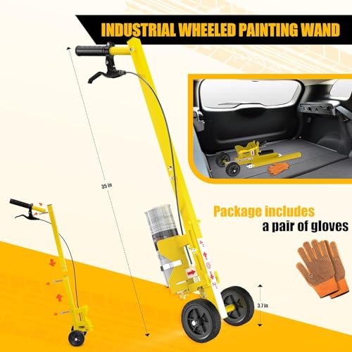 Striping Line Painting Wand, Industrial Two-Wheel Striping Spray Paint Wand for Line Paint Stripe Ground, Compatible with Inverted Striping Paint, Yellow(T-Tip Nozzle)