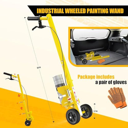 Striping Line Painting Wand, Industrial Two-Wheel Striping Spray Paint Wand for Line Paint Stripe Ground, Compatible with Inverted Striping Paint, Yellow(T-Tip Nozzle)