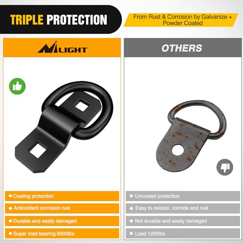 Nilight 6Pcs 3/8” Steel Heavy Duty Truck Tie Down Anchors | 6000 Pound Tie Down Rings Hooks for Trucks Trailers Boats RV Campers Vans Kayaks Motorcycles Deliveries ATVs,Black - color: 3/8" 6Pcs Black