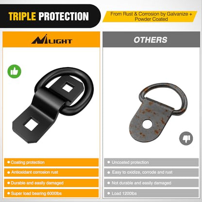 Nilight 6Pcs 3/8” Steel Heavy Duty Truck Tie Down Anchors | 6000 Pound Tie Down Rings Hooks for Trucks Trailers Boats RV Campers Vans Kayaks Motorcycles Deliveries ATVs,Black - color: 3/8" 6Pcs Black