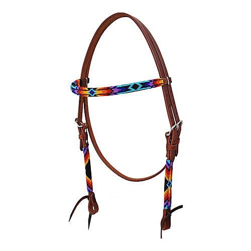 CIRCLE Y Infinity Wrap Bead Browband Headstall for Horse - color: Blu/Red/Org