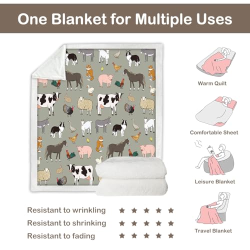 Sleepwish Farm Animals Sherpa Blanket Throw 60x80 in - color: Farm Animals, size: Twin