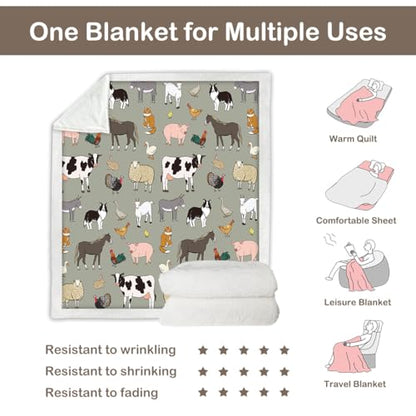Sleepwish Farm Animals Sherpa Blanket Throw 60x80 in - color: Farm Animals, size: Twin