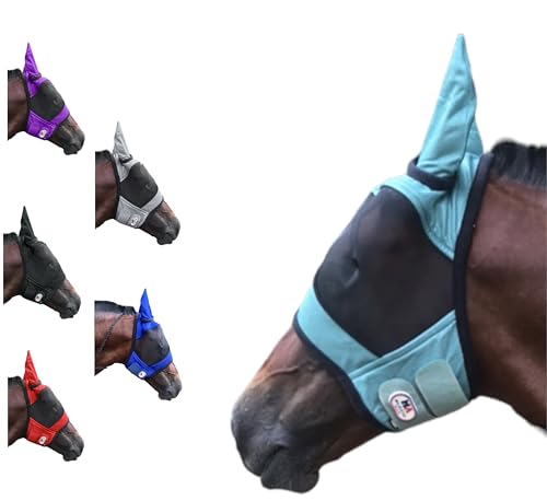 Majestic Ally Horse Fly Mask with Ears, Comfort Durable Fine Mesh, Soft Fleece Touch on Skin, Protect Eyes and Ears (Turquoise) - color: Turquoise