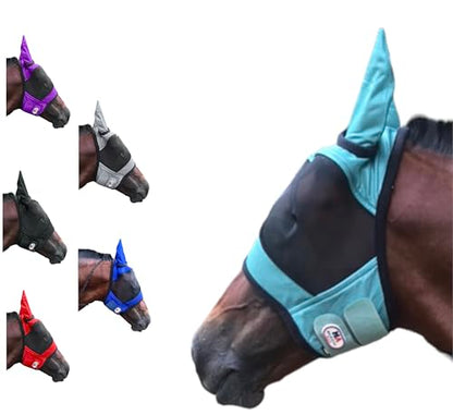Majestic Ally Horse Fly Mask with Ears, Comfort Durable Fine Mesh, Soft Fleece Touch on Skin, Protect Eyes and Ears (Turquoise) - color: Turquoise