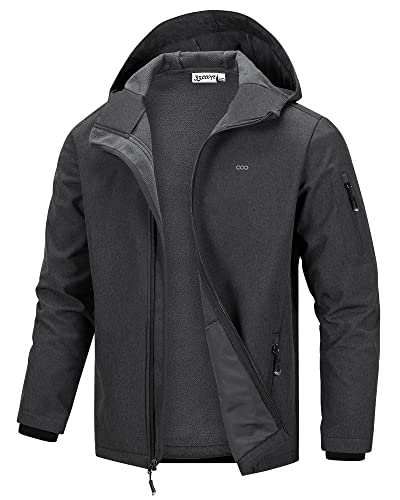 33,000ft Men's Hooded Fleece Lined Rain Shell Jacket Waterproof Lightweight - color: Darkgrey Melange, size: Medium