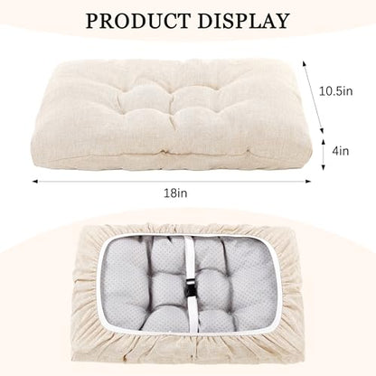 Rectangular Stool Cushion Set of 2, Soft Saddle Stool Cushions with Ties, Nonslip and Washable, Beige, 18 x 10.5 x 4 Inch - color: Beige, size: Pack of 2
