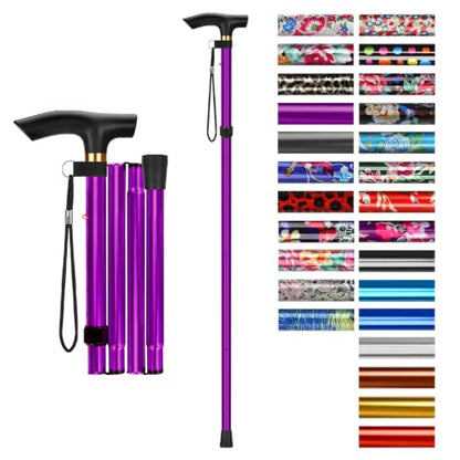 supregear Folding Cane, 5-Level Adjustable Height Walking Stick Lightweight Collapsible Portable Travel Cane with Wrist Strap and T Handle for Elderly Disabled Men Women - color: Purple