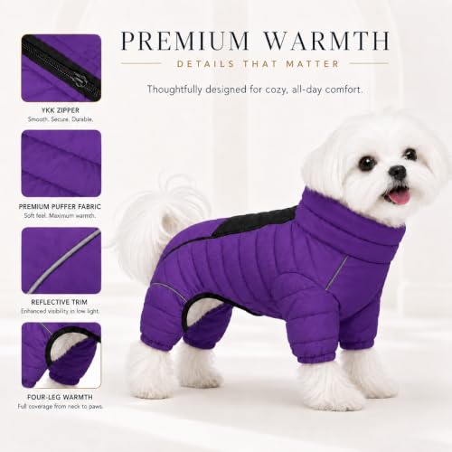 Purple Dog Jacket, Windproof & Waterproof, Reflective, Adjustable, Zippered, Snow Jacket for Small to Large Dogs - color: Purple, size: M (11.5inch Back)