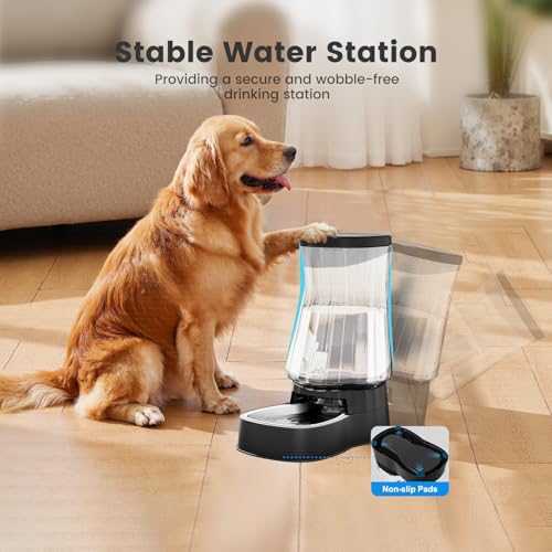 Automatic Dog Water Dispenser, Stainless Steel Bowls Feeder, 100% BPA-Free - color: Black, size: 1.6 Gallon