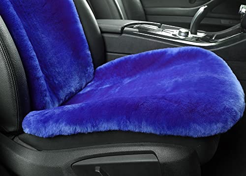 OGLAND Blue Fuzzy Sheepskin Car Seat Cover | Soft Natural Fur Wool Cushion - color: Blue