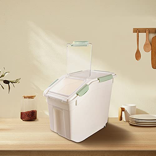 Airtight Flour Storage Container 25 lb Rice Storage Container with Wheels Seal Locking Lid, Food Containers with Measuring Cup& Scoop for Flour, Rice, Grain(Cyan) - color: Cyan 1 Count