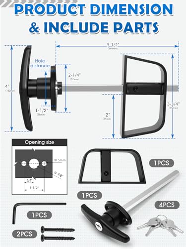 Shed Door T-Handle Lock Latch Kit with 4 Keys, Shed Barn Coop Storage Door T-Lock Set, Adjustable 5-1/2" Stem, Heavy-Duty Zinc Alloy, Black Powder Coated Left Lock - 1pack - style: Lock 5-1/2"