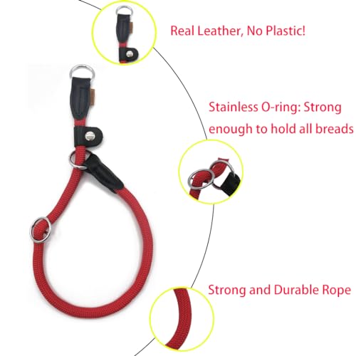 Braided Round Martingale Dog Collar, Training Collar with Slidable Stop Ring and Adjustable Stopper - Ideal for Medium Dogs (M(1/3") - 18" Long, Red) - color: Red, size: M(1/3") - 18" Long with stopper