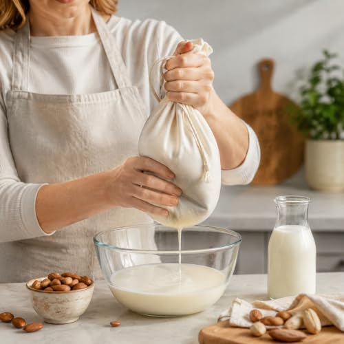 Reusable Cotton Nut Milk Bag, Fine Mesh Food Strainer Cheesecloth Bag, Multipurpose Cold Brew Coffee Filter Bag for Almond Milk, Yogurt, Juice, Cheese Making, Home Food Straining (8"x12") - color: 8"x12"