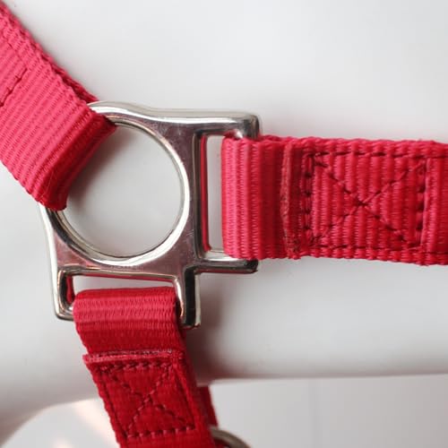 Heavy Duty Soft Nylon Horse Halter, Padded and Adjustable, Chin and Throat Snap Hook Halters for Horses, Heavy-Duty Metal Buckle - color: Red
