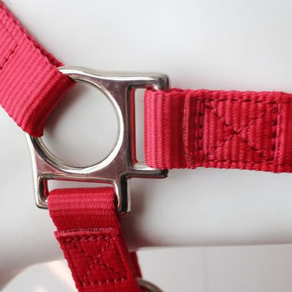 Heavy Duty Soft Nylon Horse Halter, Padded and Adjustable, Chin and Throat Snap Hook Halters for Horses, Heavy-Duty Metal Buckle - color: Red