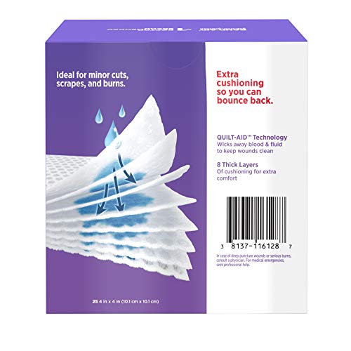 BAND-AID Brand Absorbent Cushion Care Sterile Square Gauze Pads for First Aid Protection of Minor Cuts, Scrapes & Burns, Non-Adhesive, Wound Care Dressing Pads, Large, 4 in x 4 in (Pack of 125) - size: 4x4 Inch (Pack of 125)