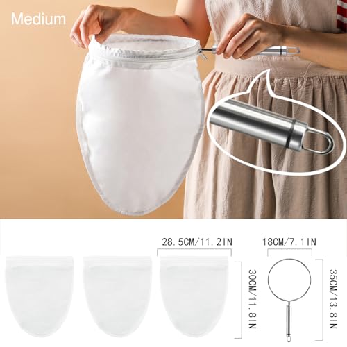 FATCAT Fine Mesh Cheese Cloth, Fine Mesh Strainer Bags, Nut Milk Bag M - color: Handle*1+Strainer Bag*3, size: M