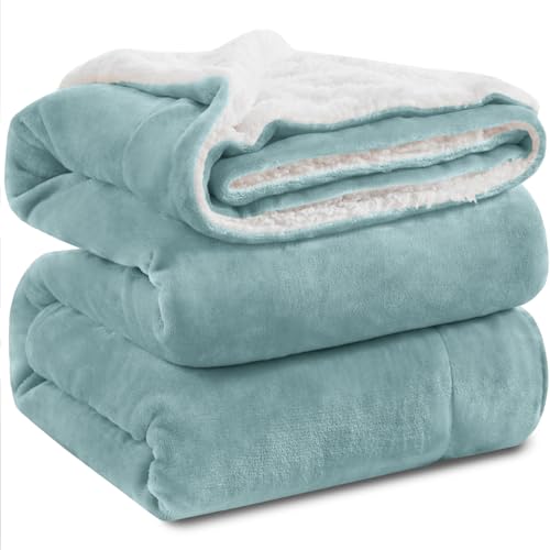 KAWAHOME Sherpa Fleece King Size Blanket for Bed, Extra Warm Heavy Thick - color: Spa Blue, size: King ( 108" X 90" )